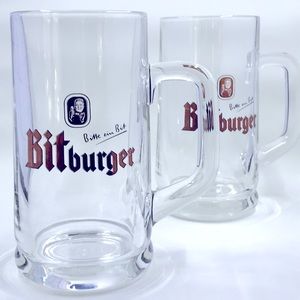 Bitburger Glass Beer Steins (Mugs) Set of 2